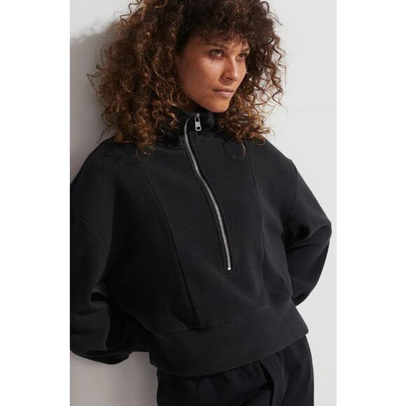 Varley Ramona Half Zip Sweatshirt Ribbed Black Size XXS - Picture 1 of 11